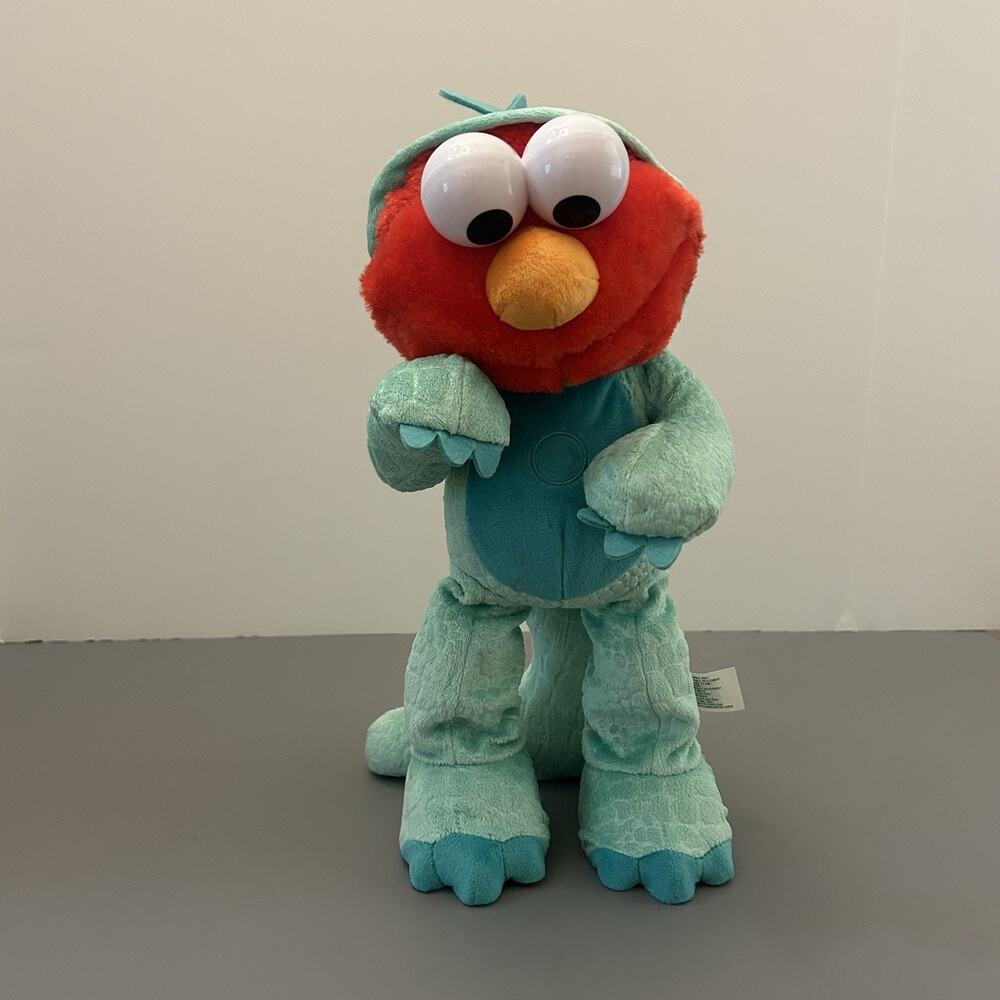 SESAME STREET Dino Stomp Elmo 13 Inch Plush Stuffed Animal Sings & Dances Tested